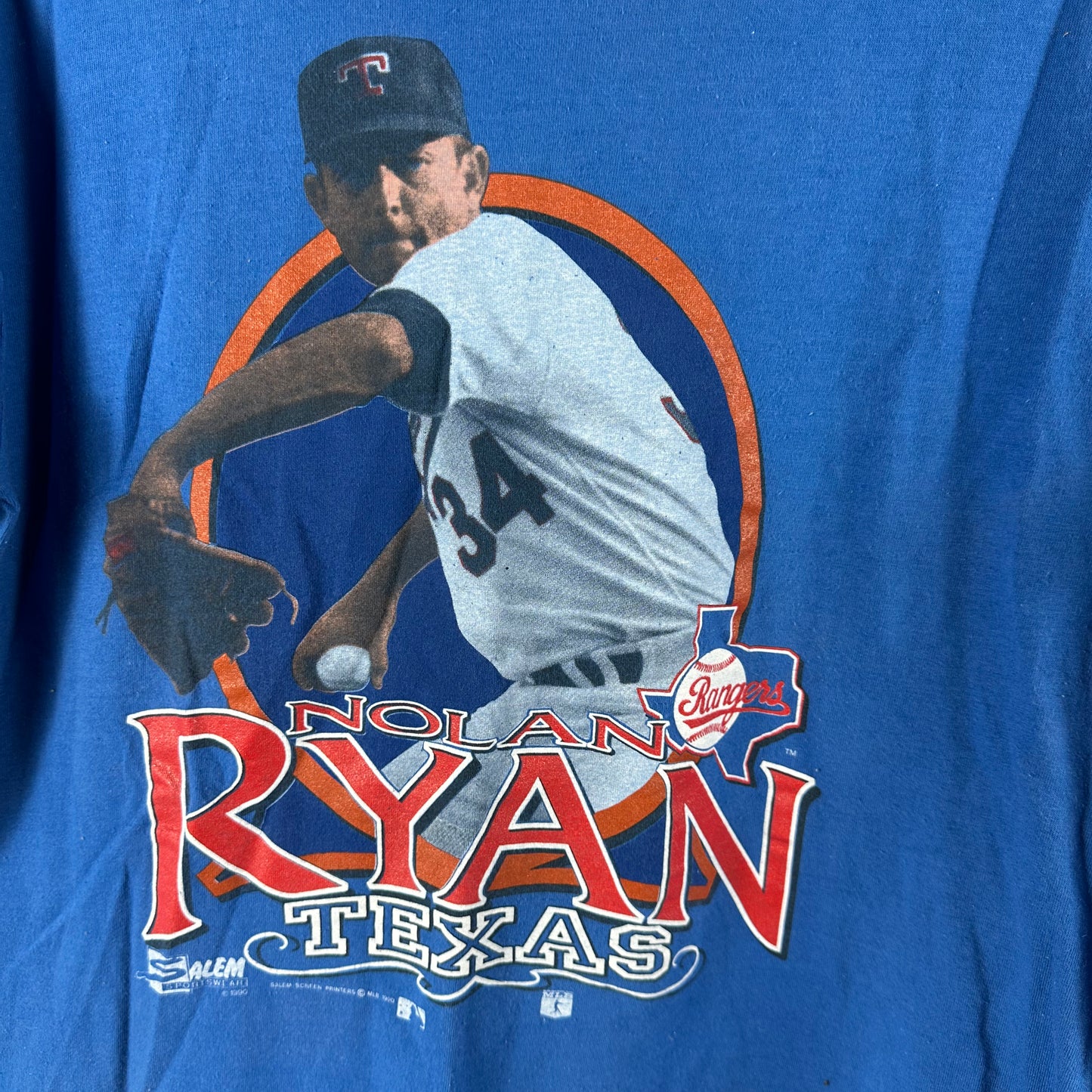 Vintage 1990 Nolan Ryan Texas Rangers MLB Salem Sportswear Graphic T-shirt
