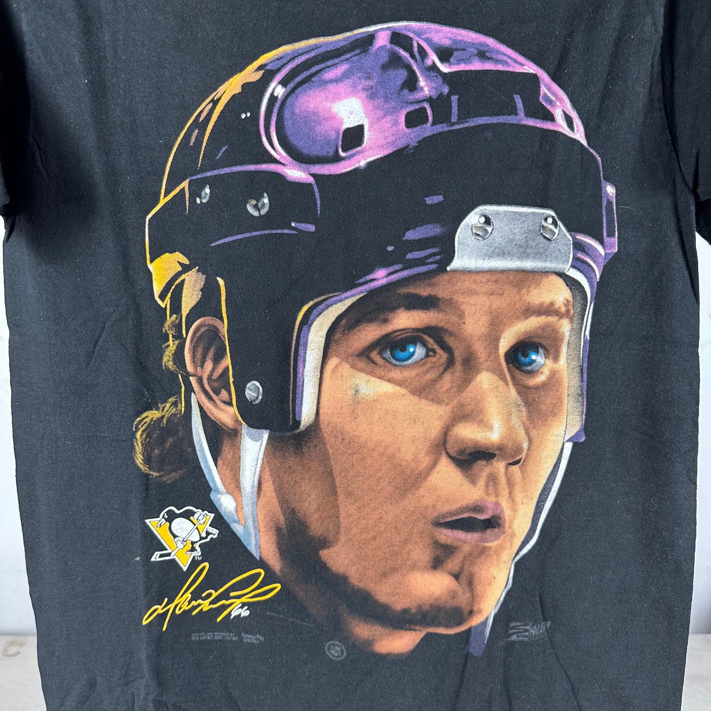 Vintage 90s Mario Lemieux Pittsburgh Penguins Big Face NHL Single Stitch T-shirt