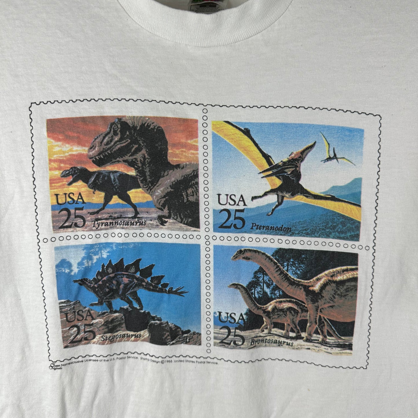 Vintage 1988 USPS Stamps Dinosaur Artwork Single Stitch T-shirt