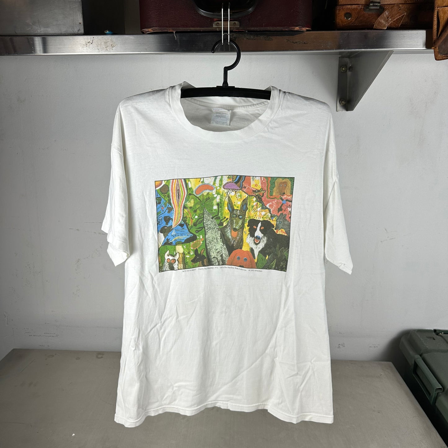 Vintage 1992 Roy De Forest Country Dog Gentlemen Modern Art Museum T-shirt