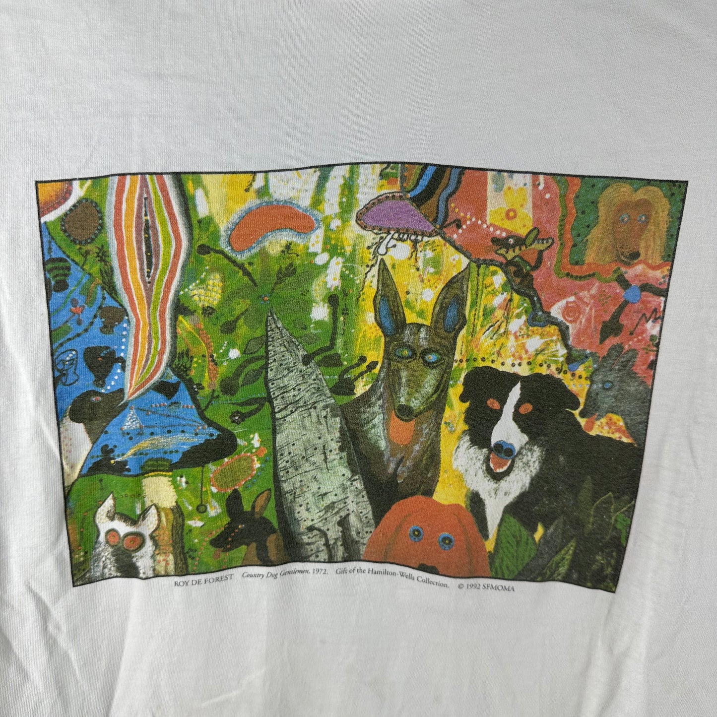 Vintage 1992 Roy De Forest Country Dog Gentlemen Modern Art Museum T-shirt