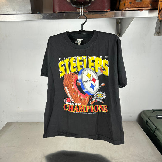Vintage 1995 Pittsburgh Steelers NFL AFC Champions Graphic Single Stitch T-shirt