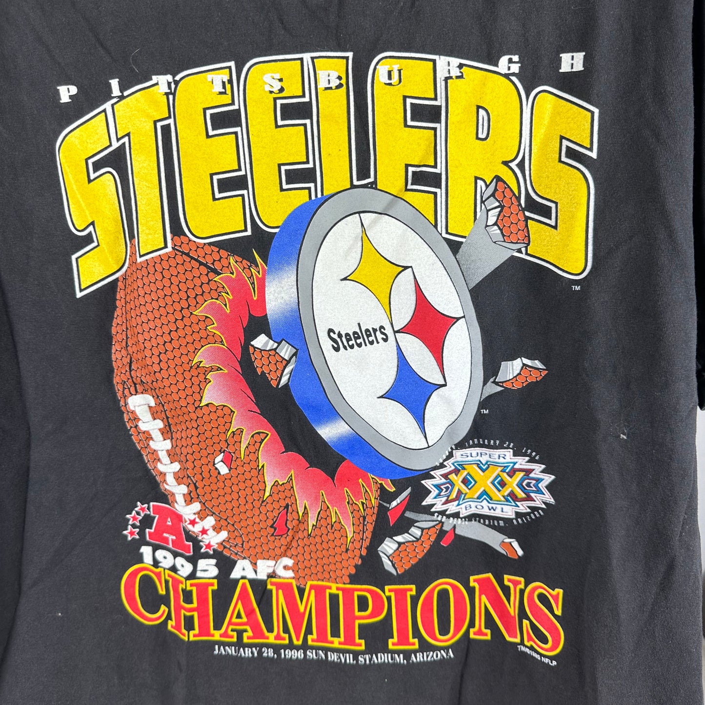 Vintage 1995 Pittsburgh Steelers NFL AFC Champions Graphic Single Stitch T-shirt