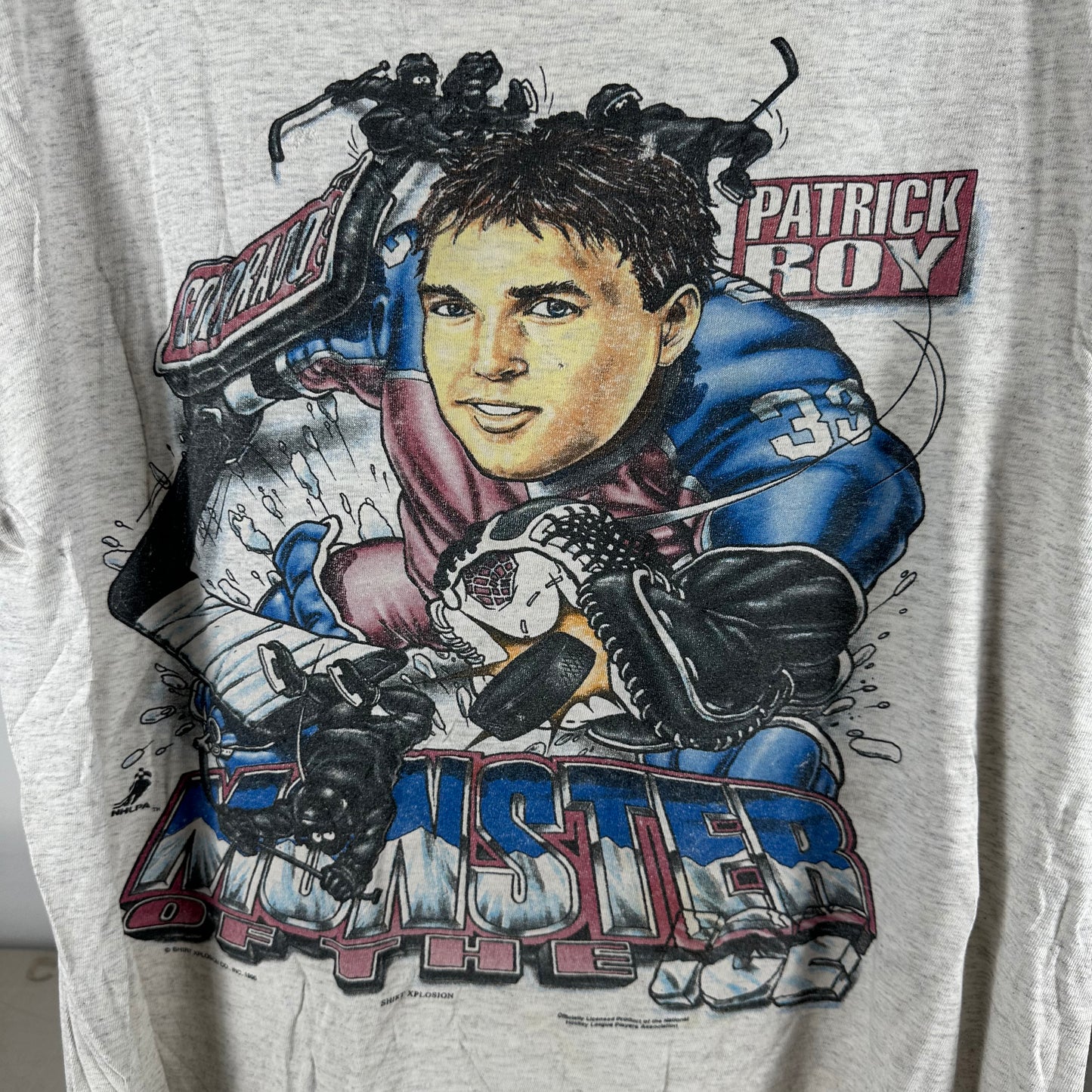 Vintage 1995 Patrick Roy Monster of the Ice Avalanche NHL Caricature Distressed T-shirt