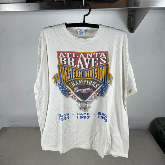 Vintage 1993 Atlanta Braves MLB Back to Back to Back Division Champions T-shirt