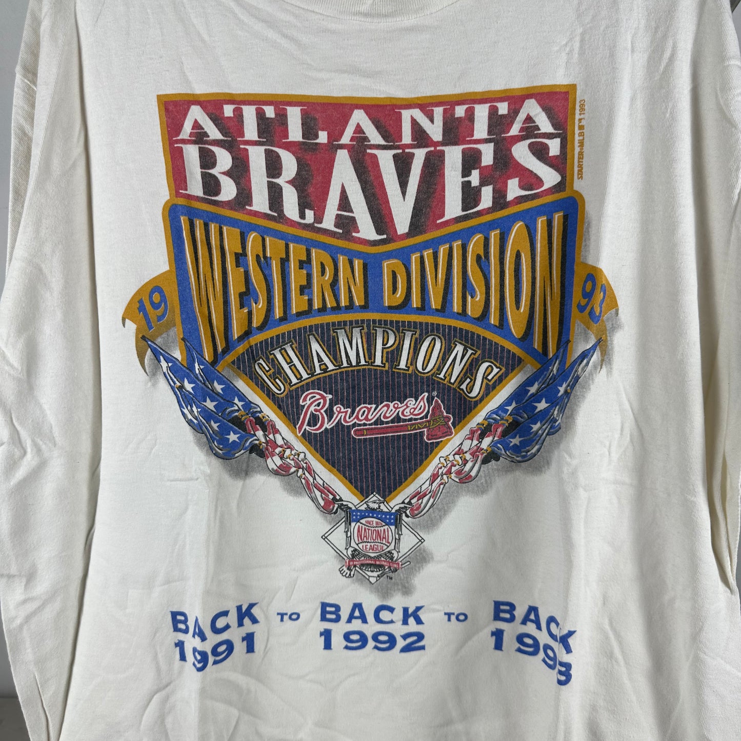 Vintage 1993 Atlanta Braves MLB Back to Back to Back Division Champions T-shirt