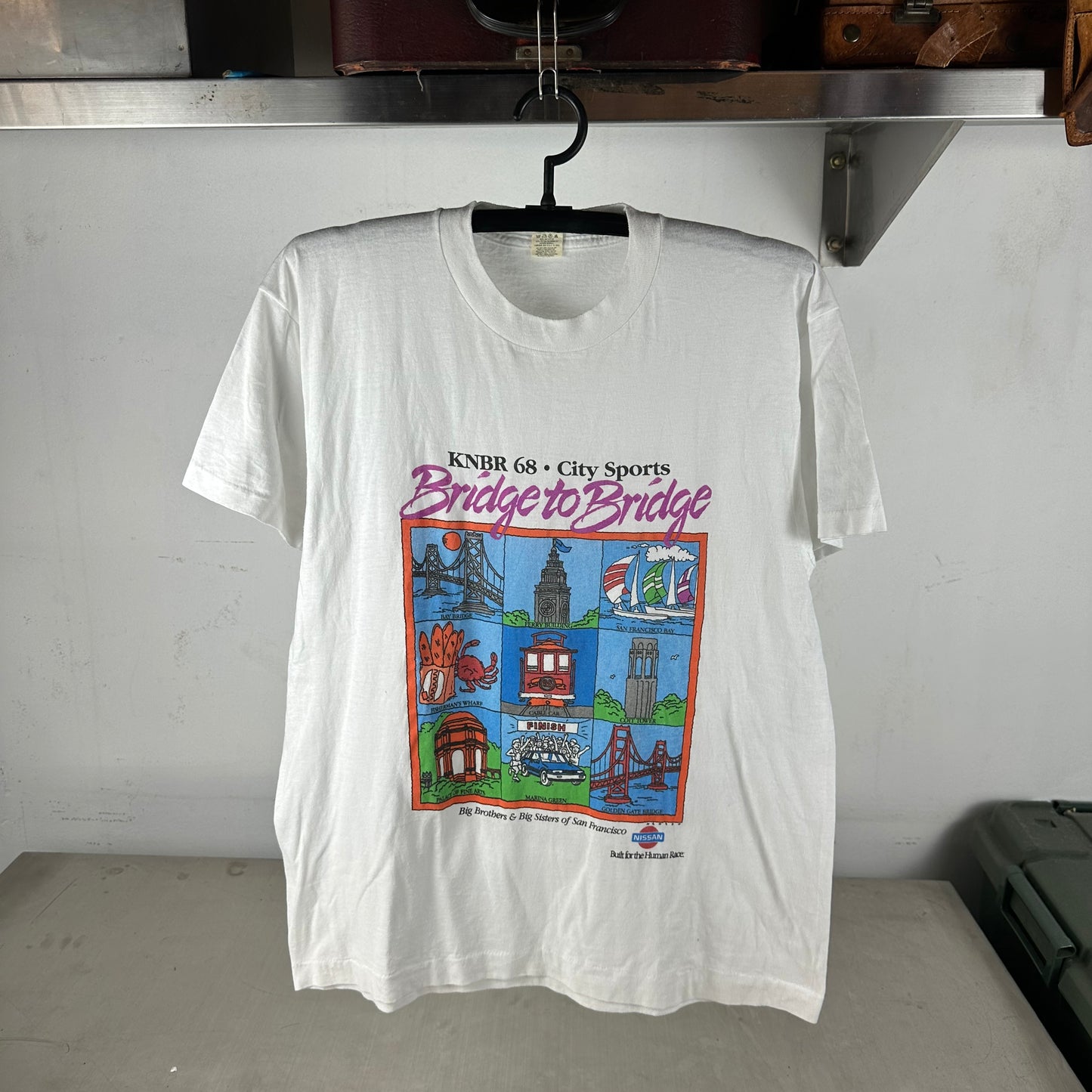 Vintage 80s KNBR 68 Bridge to Bridge San Francisco Art Single Stitch T-shirt