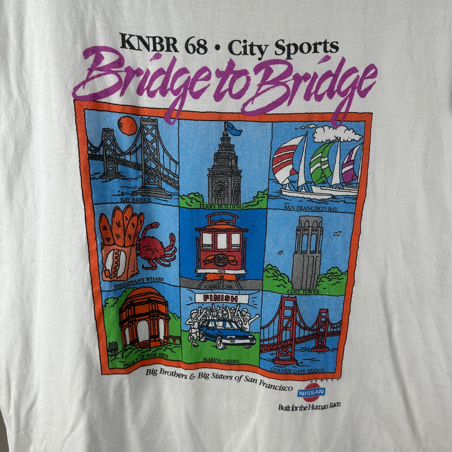 Vintage 80s KNBR 68 Bridge to Bridge San Francisco Art Single Stitch T-shirt