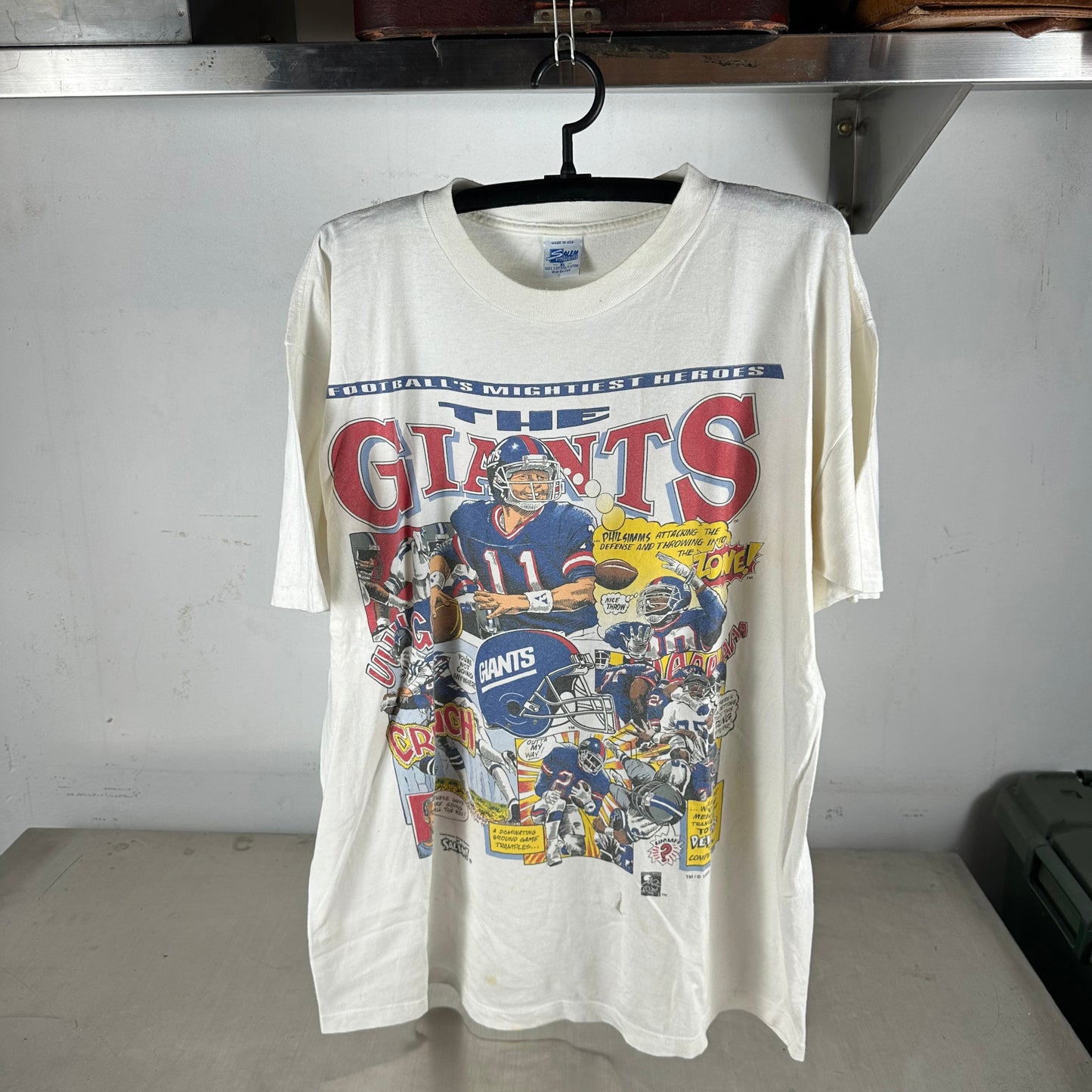 Vintage 90s New York Giants Salem Sportswear Comics NFL Single Stitch T-shirt
