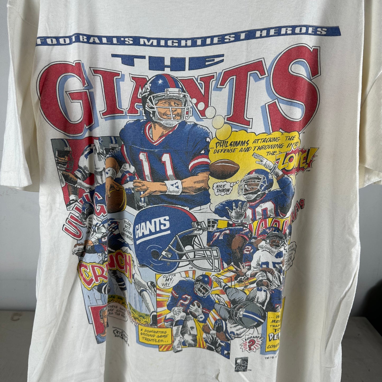 Vintage 90s New York Giants Salem Sportswear Comics NFL Single Stitch T-shirt