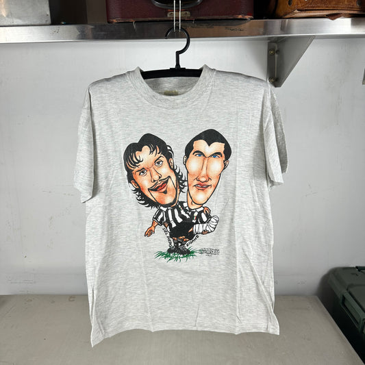 Vintage 90s Juventus FC Del Piero and Zidane Soccer Caricature Graphic T-shirt