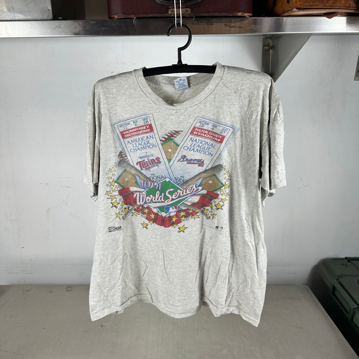 Vintage 1991 MLB World Series Minnesota Twins VS Atlanta Braves Single Stitch T-shirt