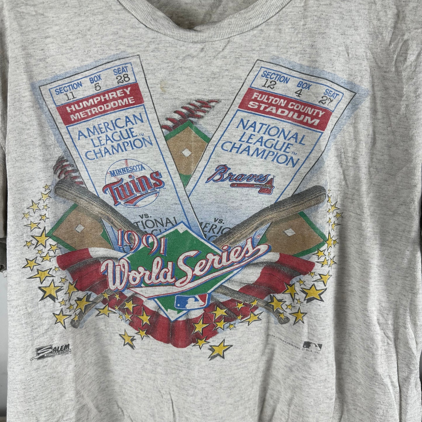 Vintage 1991 MLB World Series Minnesota Twins VS Atlanta Braves Single Stitch T-shirt