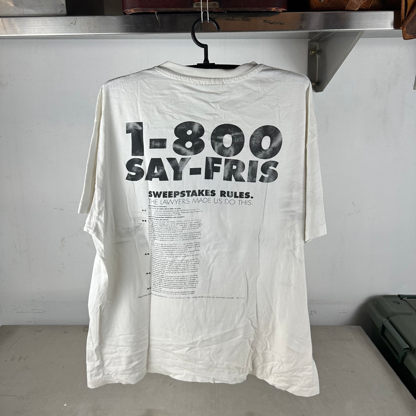 Vintage 90s Say Fris Vodka Please Promo Typography Single Stitch T-shirt