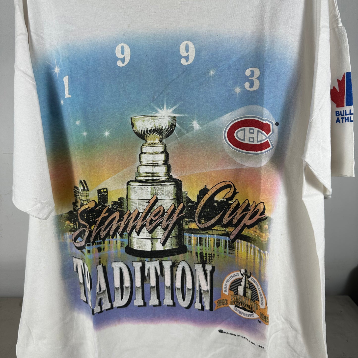 Vintage 1993 Montreal Canadiens Hockey NHL Bulletin Athletic AOP Single Stitch T-shirt