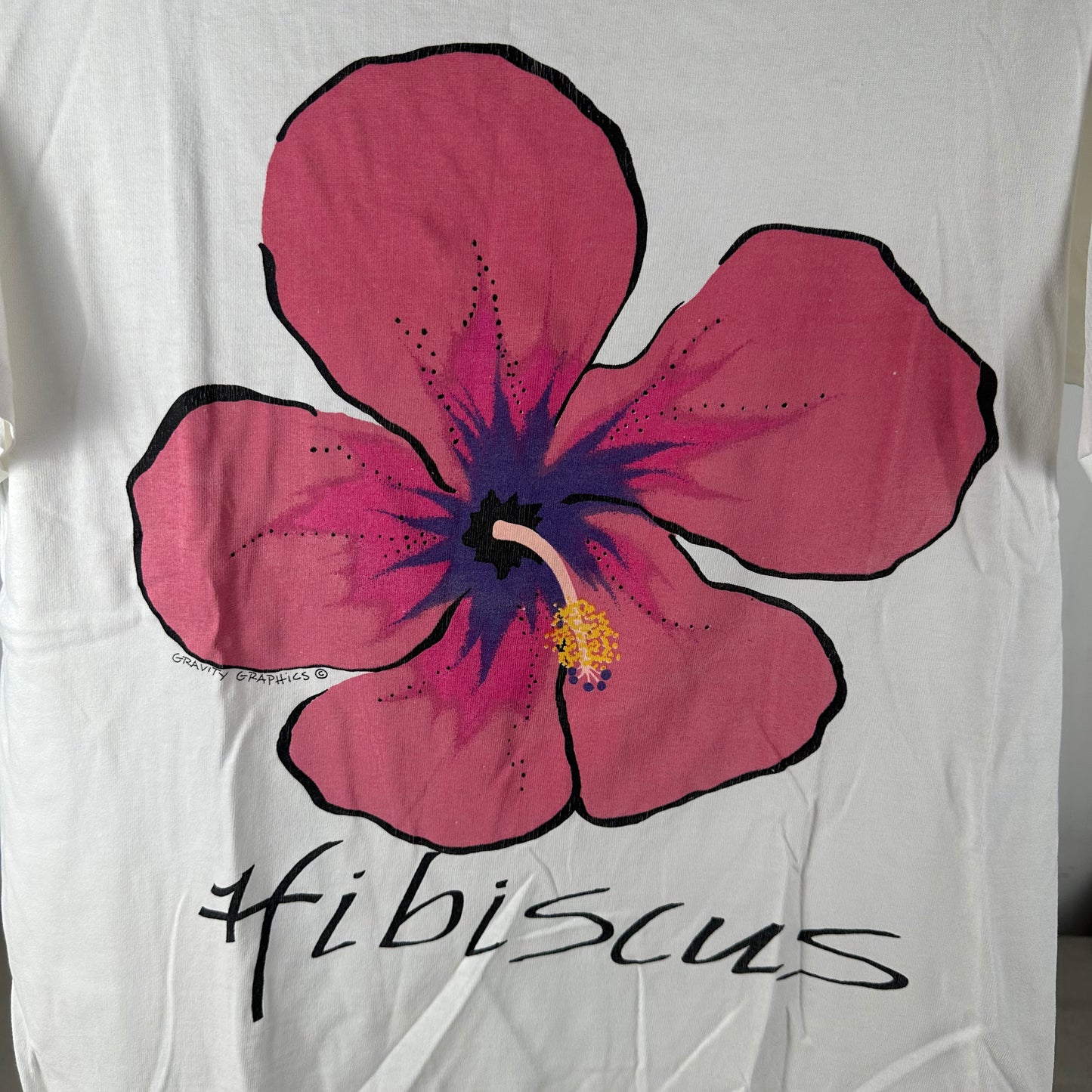 Vintage 90s Hibiscus Flower Gravity Graphics Artwork Single Stitch T-shirt