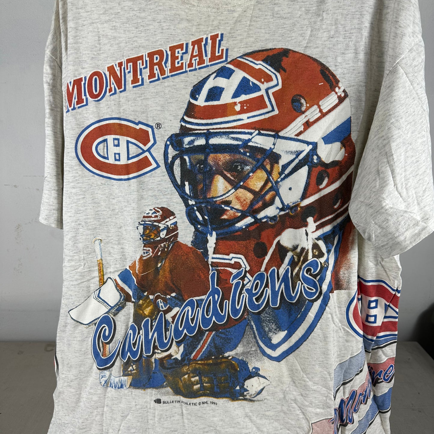 Vintage 1992 Montreal Canadiens Hockey NHL Bulletin Athletic AOP Single Stitch T-shirt