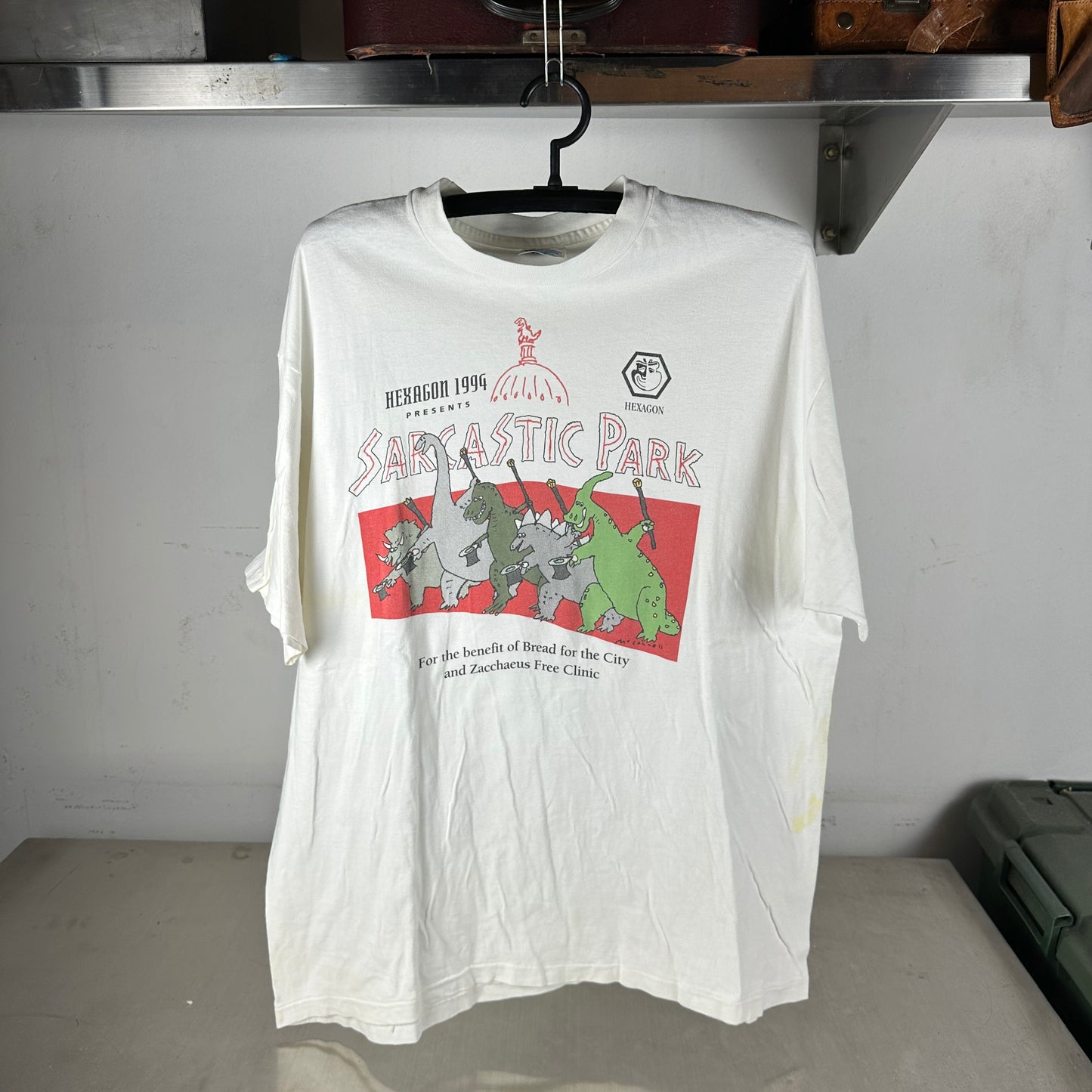 Vintage 1994 Sarcastic Park Dinosaur Jurassic Park Parody Graphic Single Stitch T-shirt