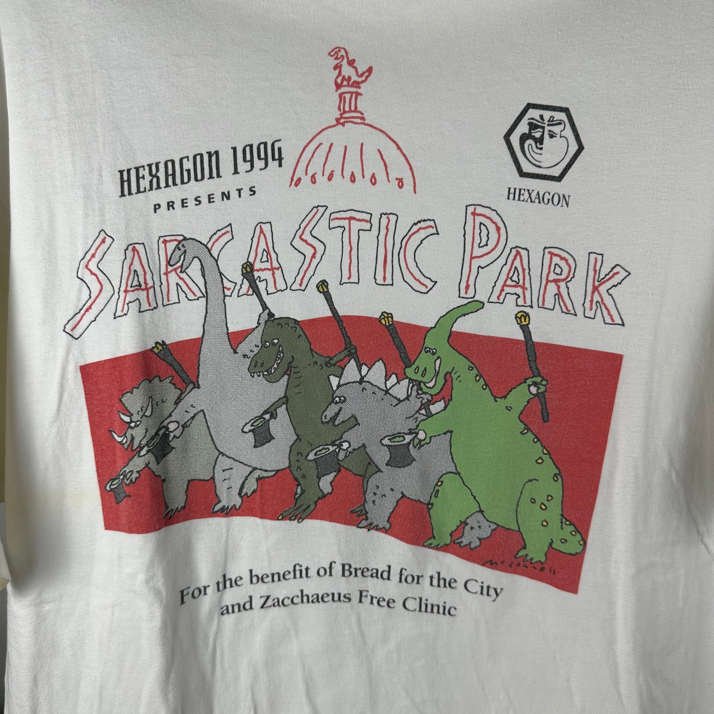 Vintage 1994 Sarcastic Park Dinosaur Jurassic Park Parody Graphic Single Stitch T-shirt