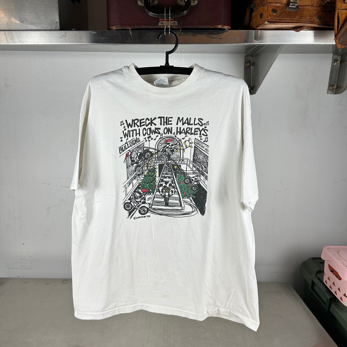Vintage 90s Wreck the Malls with Cows on Harleys Graphic Single Stitch T-shirt