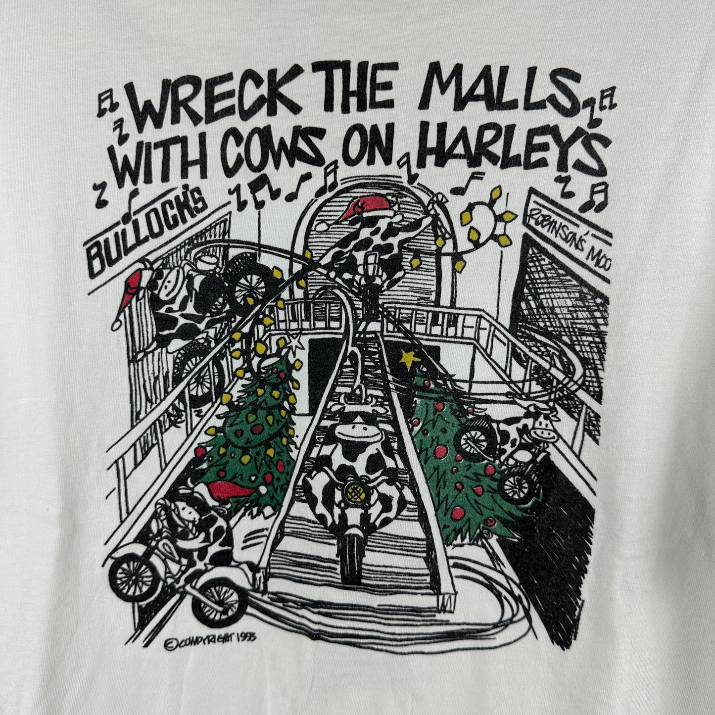 Vintage 90s Wreck the Malls with Cows on Harleys Graphic Single Stitch T-shirt