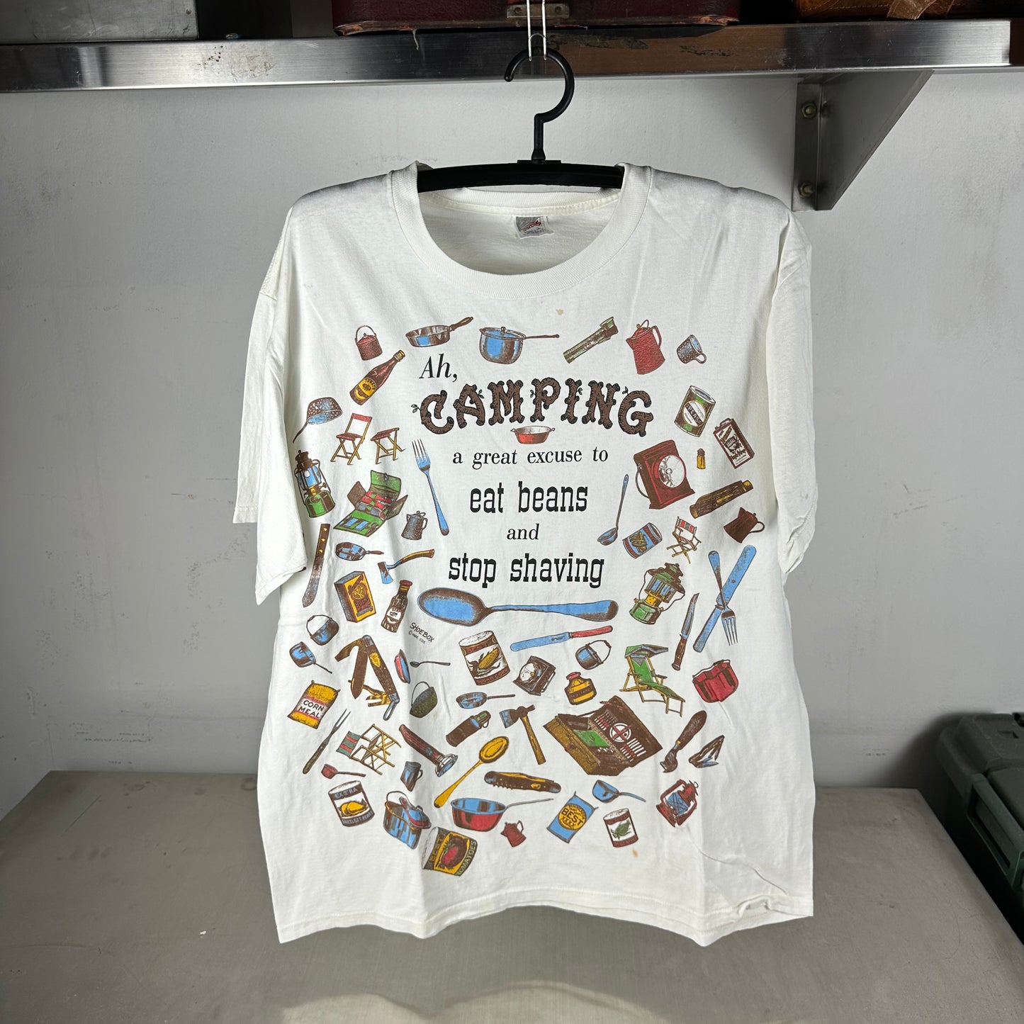 Vintage 90s Camping A Great Excuse to Eat Beans and Stop Shaving Graphic T-shirt