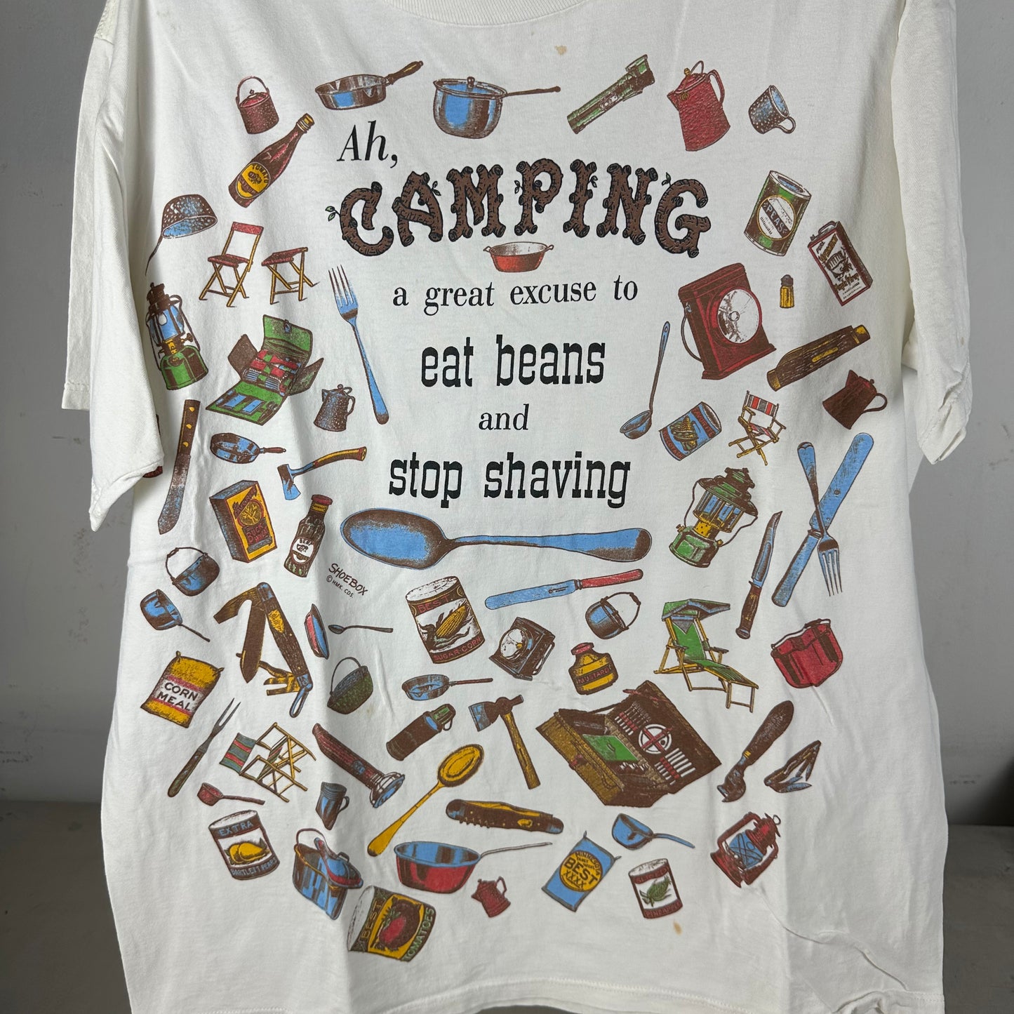 Vintage 90s Camping A Great Excuse to Eat Beans and Stop Shaving Graphic T-shirt