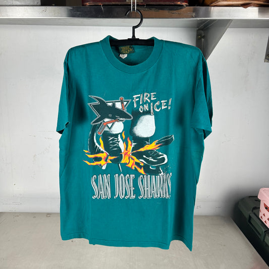 Vintage 90s San Jose Sharks Fire on Ice NHL Single Stitch T-shirt