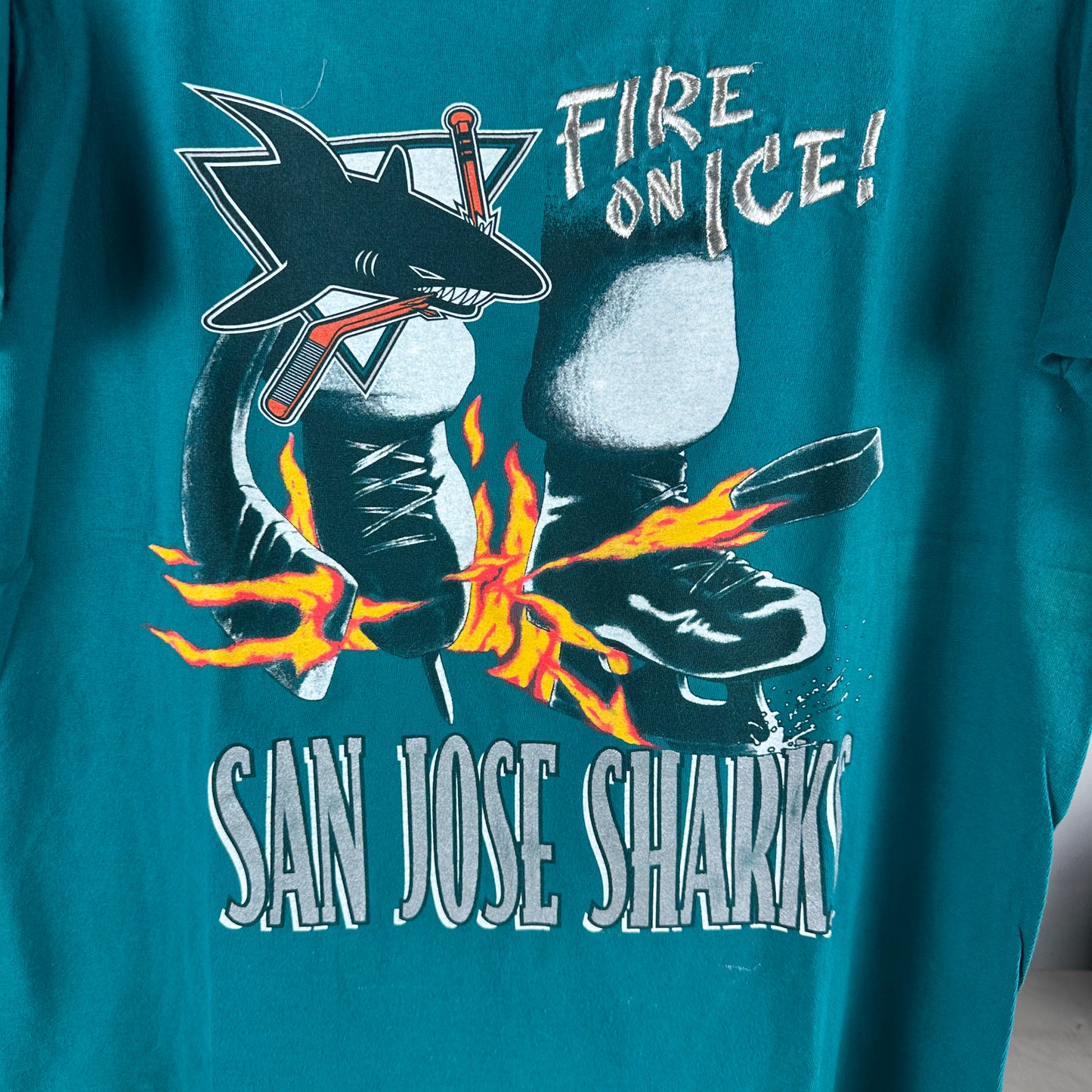 Vintage 90s San Jose Sharks Fire on Ice NHL Single Stitch T-shirt