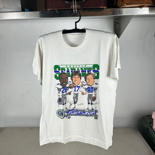 Vintage 1987 Seattle Seahawks Touchdown Club Caricature NFL Single Stitch T-shirt