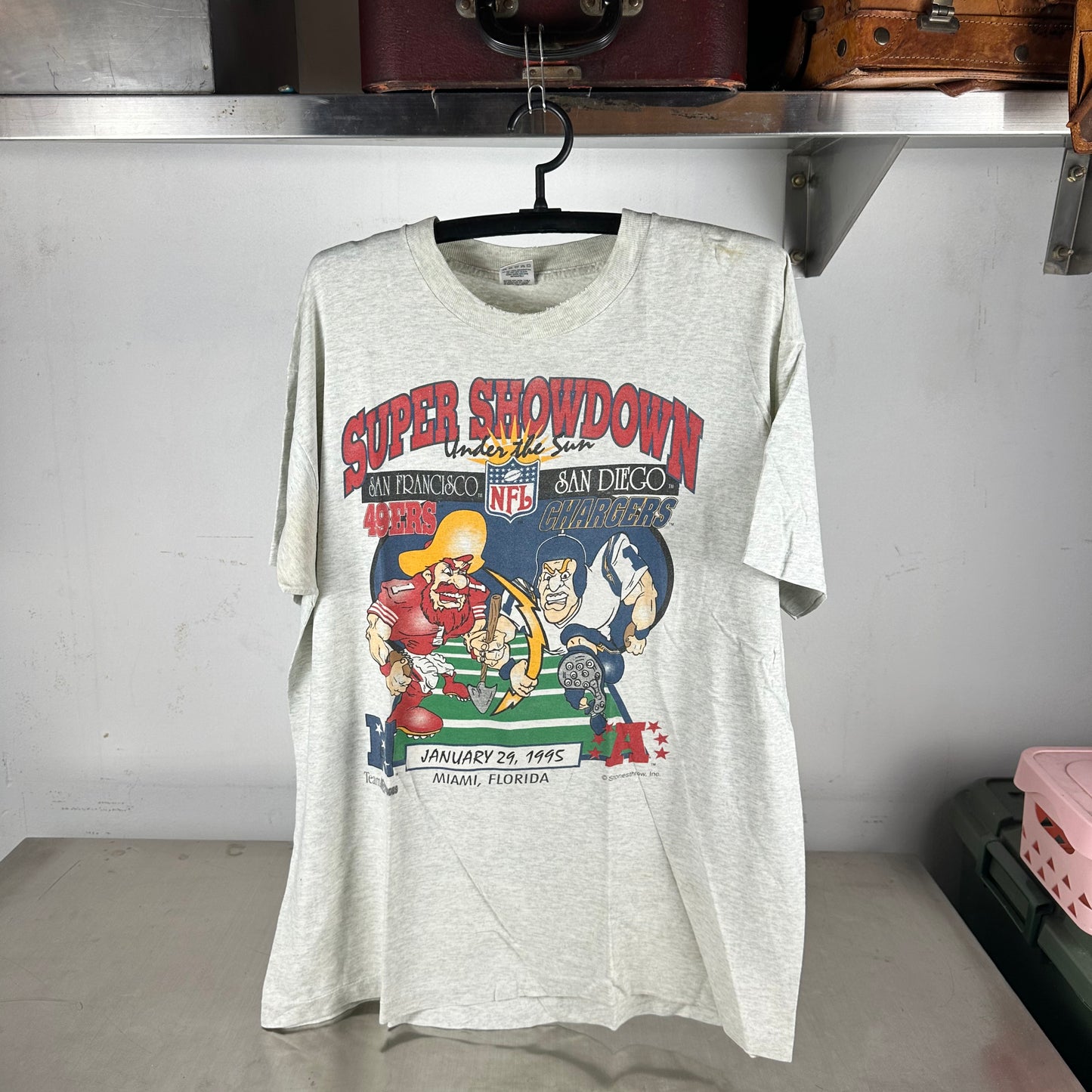 Vintage 1995 NFL Super Showdown 49ers VS Chargers Mascot Single Stitch T-shirt