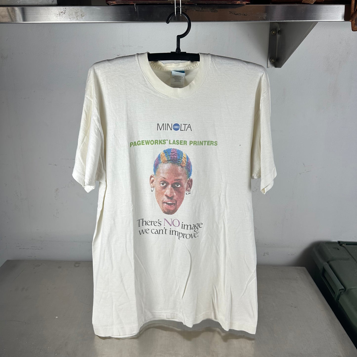 Vintage 90s Dennis Rodman Minolta Printer Rodman's Rules Single Stitch T-shirt