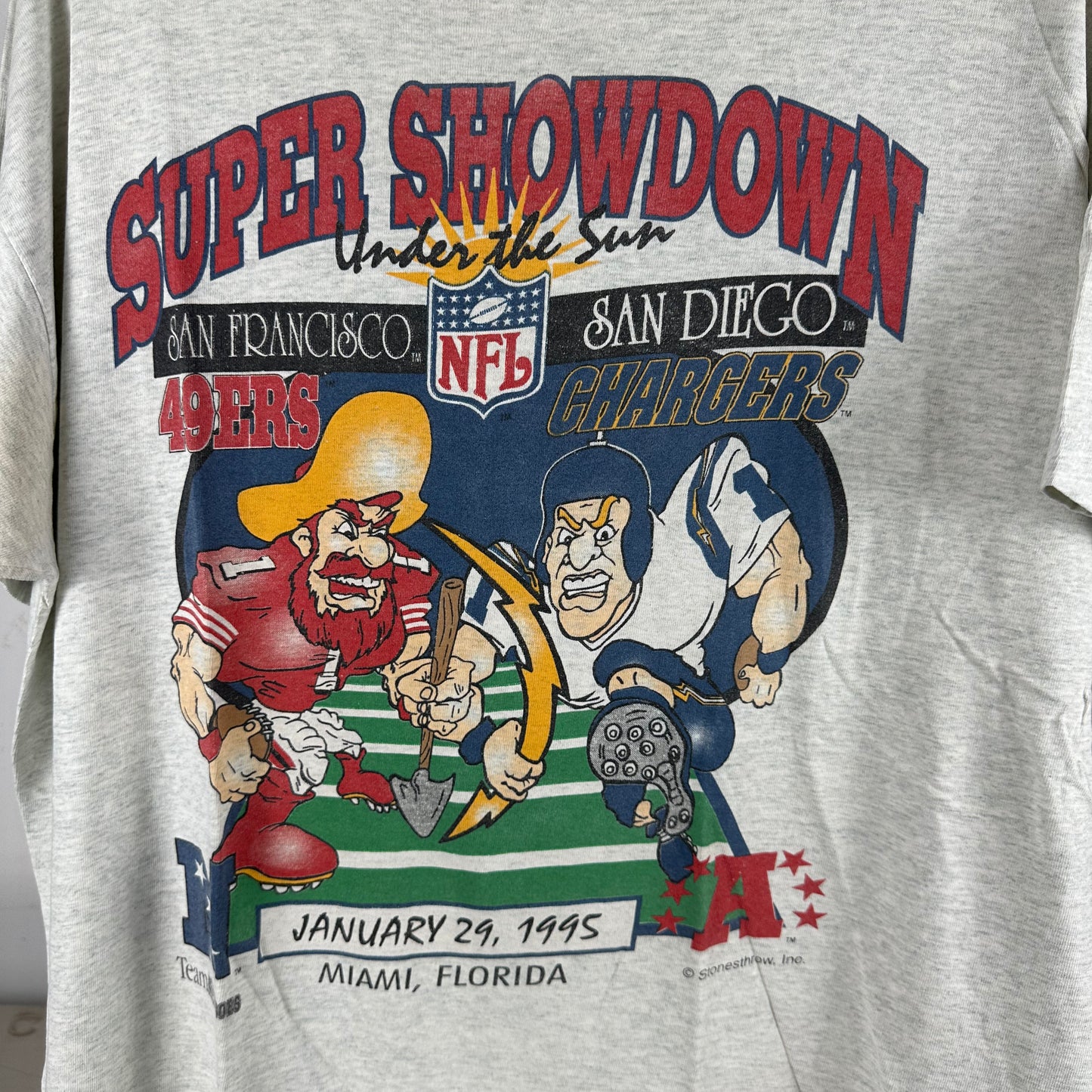 Vintage 1995 NFL Super Showdown 49ers VS Chargers Mascot Single Stitch T-shirt