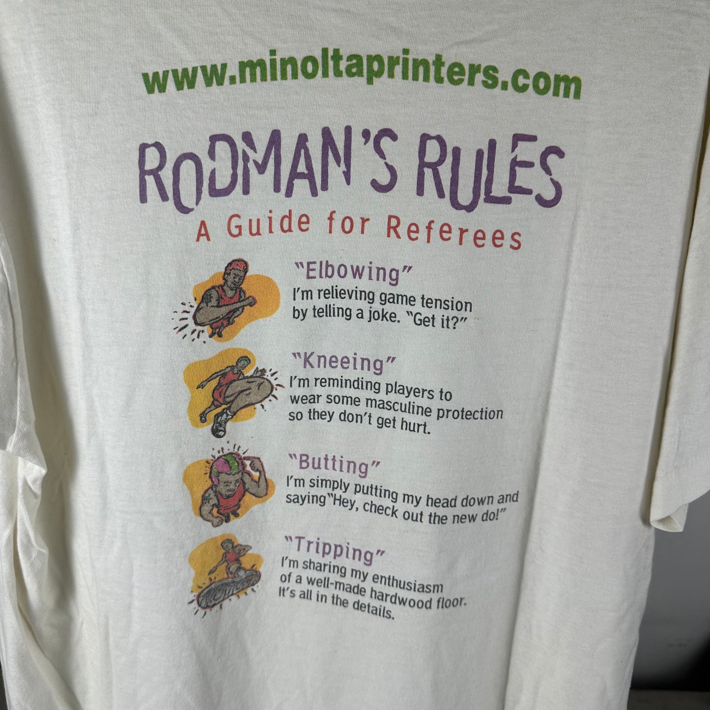 Vintage 90s Dennis Rodman Minolta Printer Rodman's Rules Single Stitch T-shirt