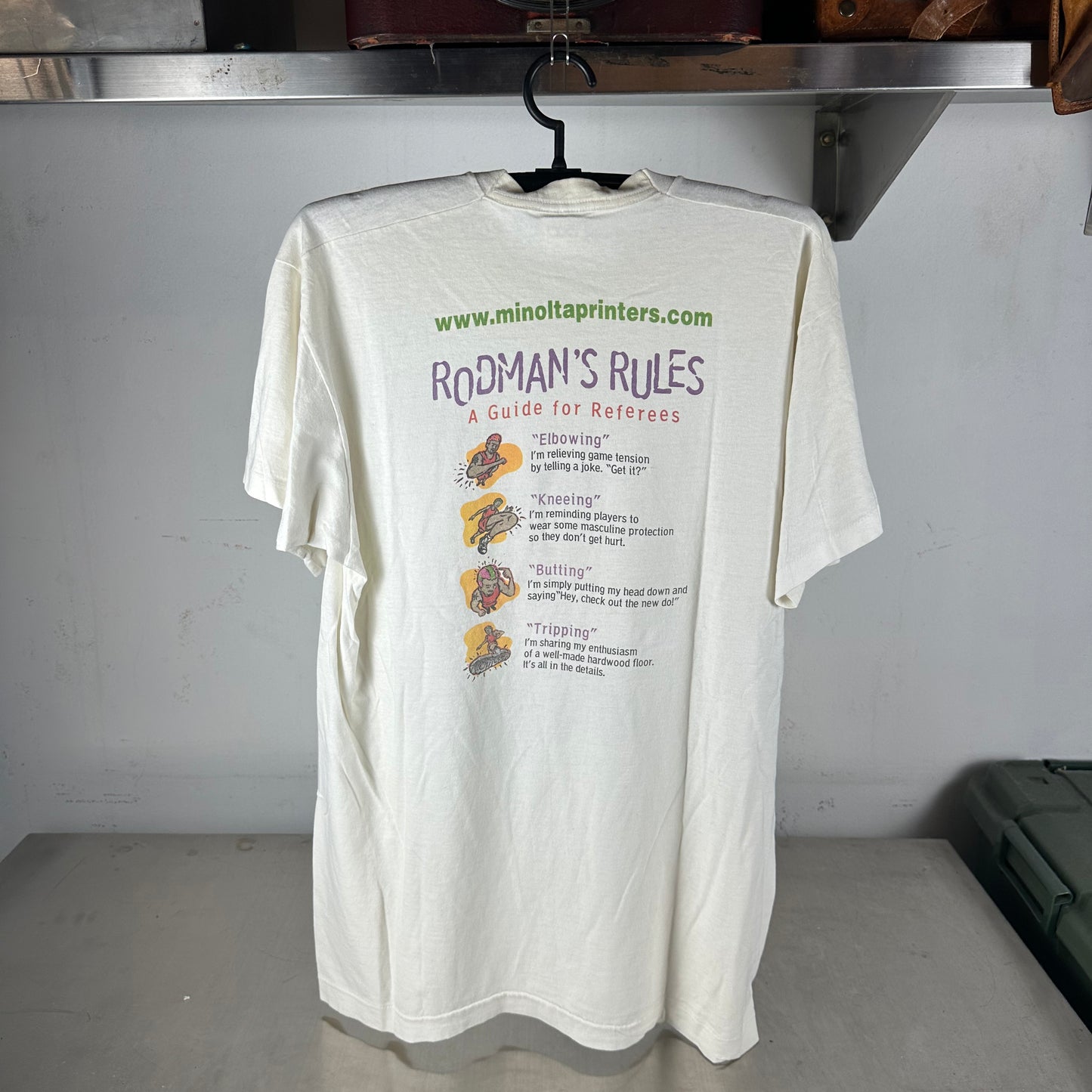 Vintage 90s Dennis Rodman Minolta Printer Rodman's Rules Single Stitch T-shirt
