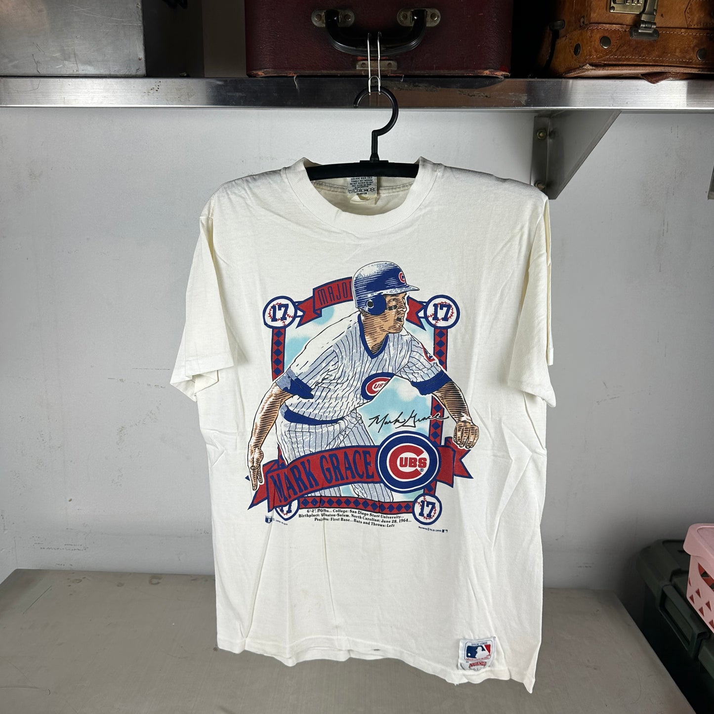 Vintage 1990 Mark Grace Chicago Cubs MLB Nutmeg Graphic Single Stitch T-shirt