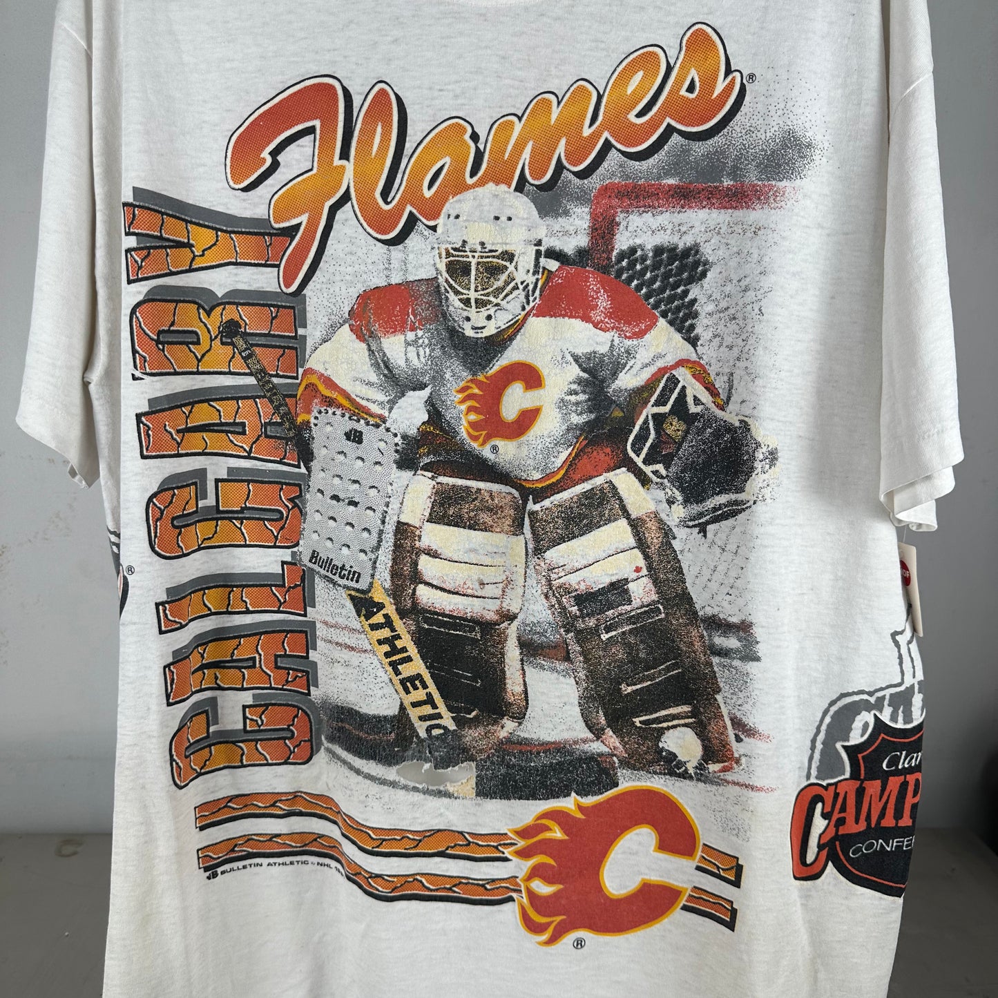 Vintage 90s Calgary Flames Hockey NHL Bulletin Athletic AOP Single Stitch T-shirt