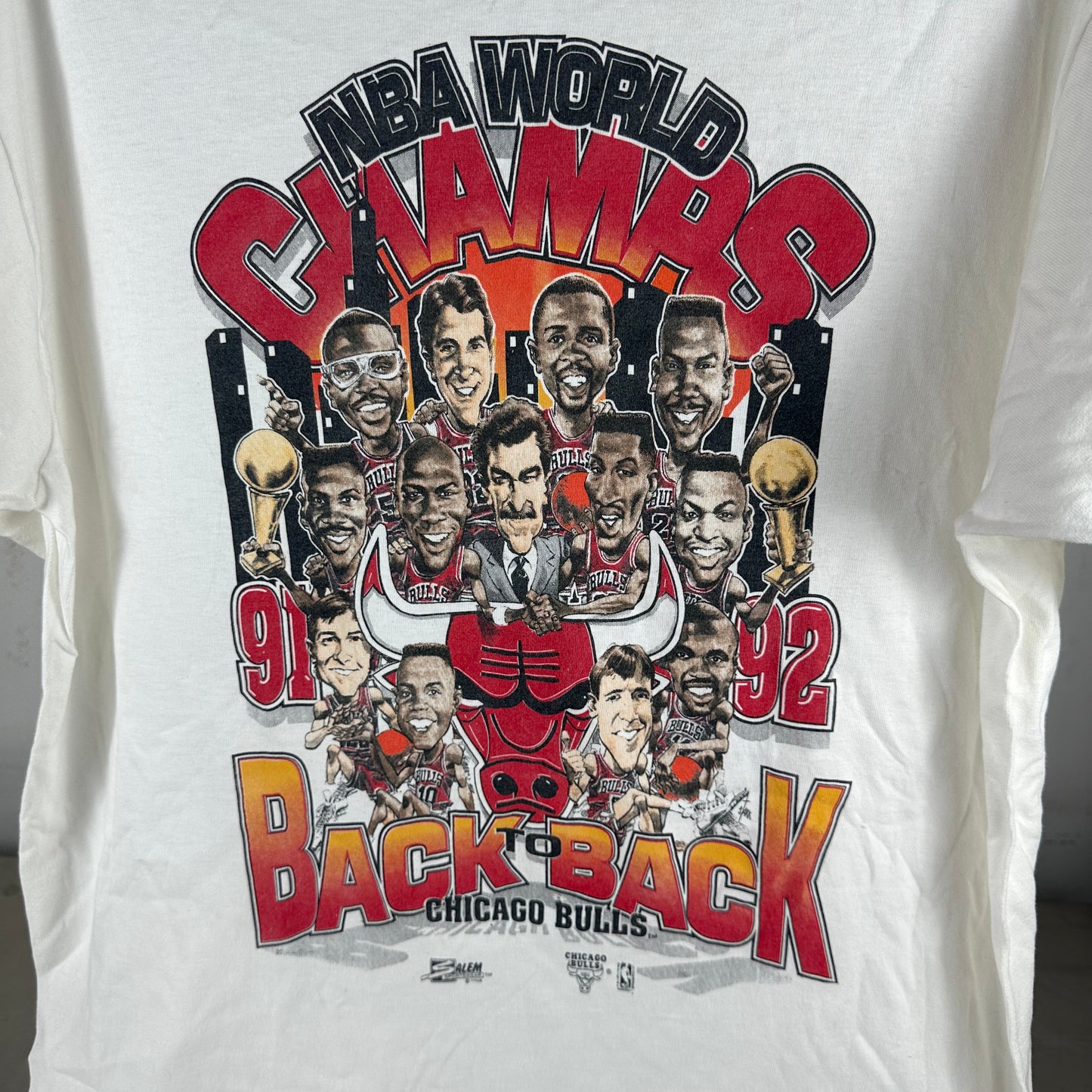 Vintage 1992 Chicago Bulls NBA World Champs Caricature Single Stitch T-shirt