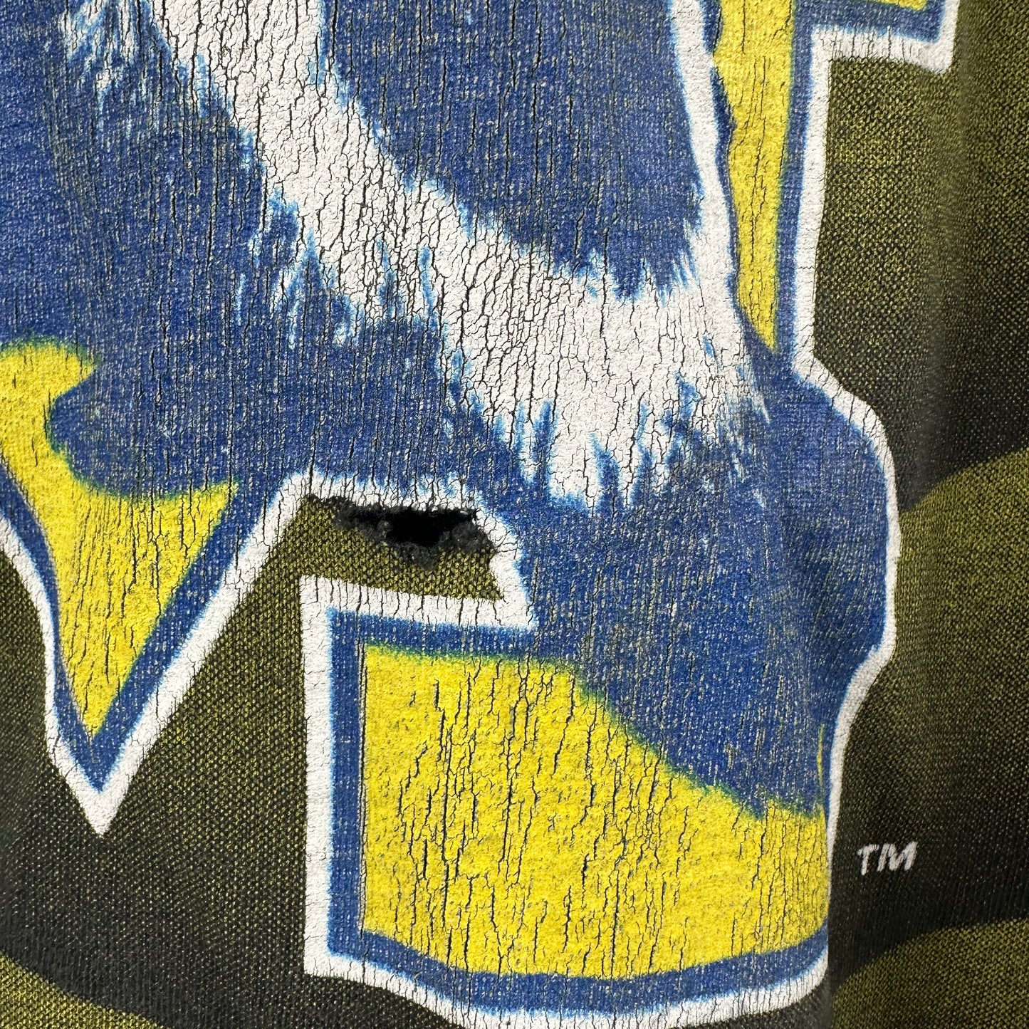 Vintage 90s Michigan Wolverines NCAA Shadow AOP Single Stitch T-shirt
