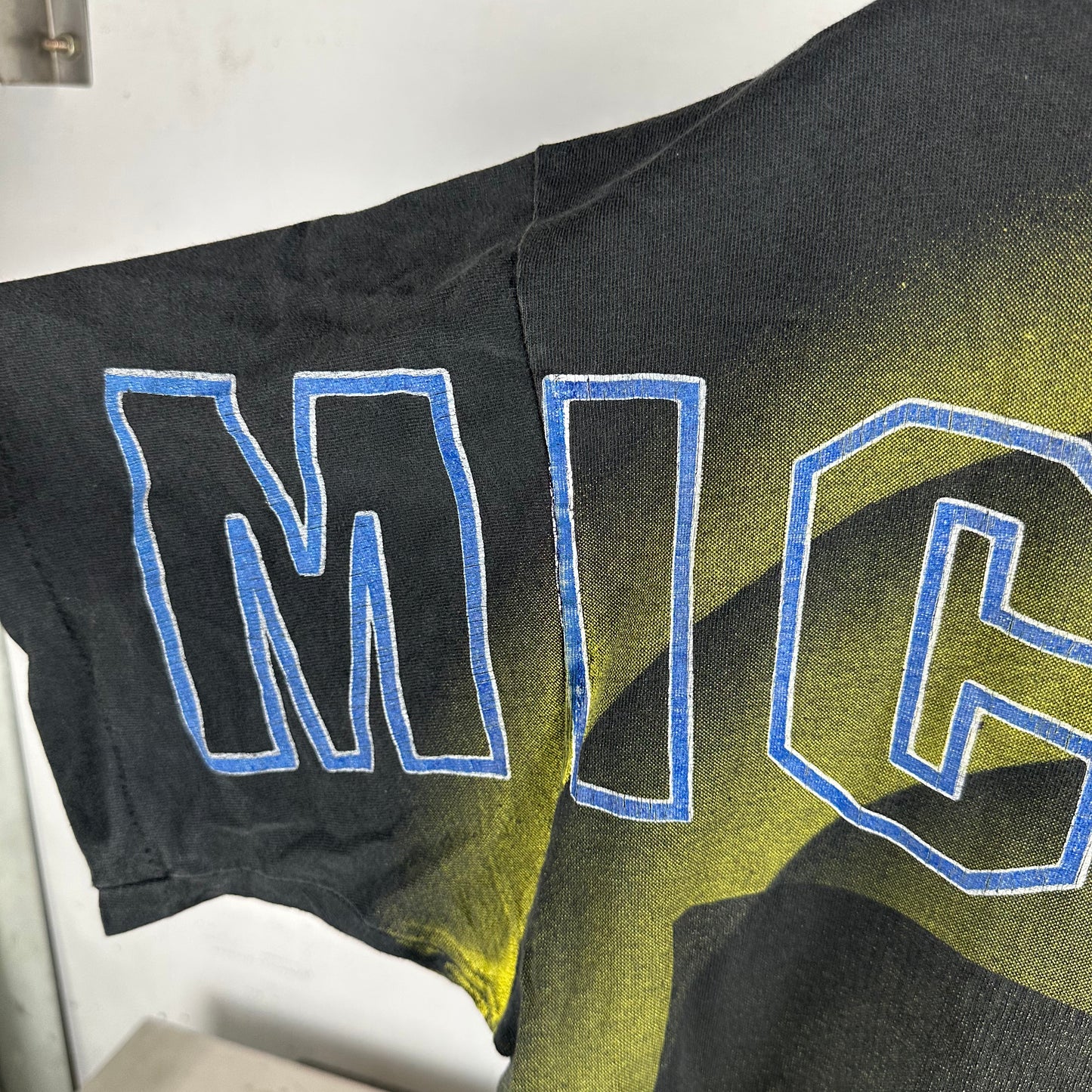 Vintage 90s Michigan Wolverines NCAA Shadow AOP Single Stitch T-shirt