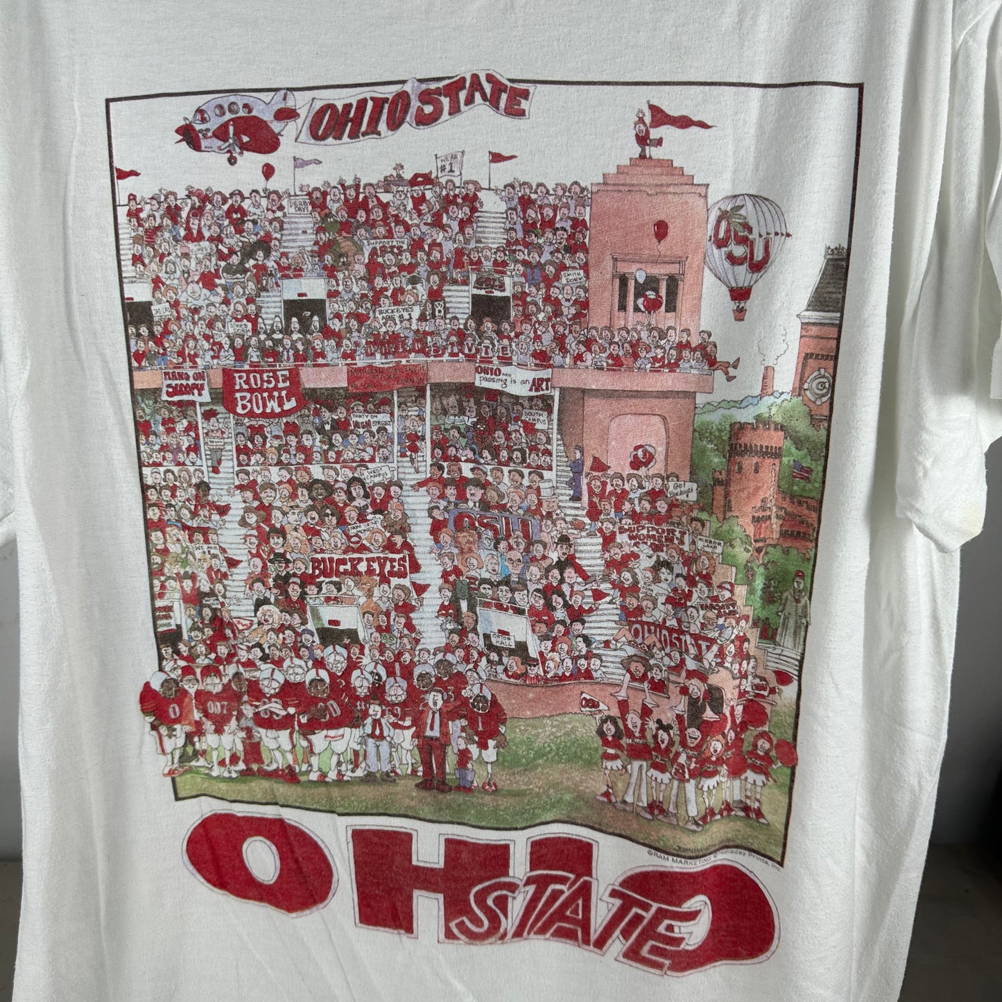 Vintage 90s Ohio State Buckeyes Football NCAA Artwork Single Stitch T-shirt