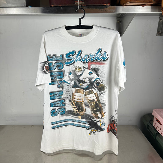 Vintage 1991 San Jose Sharks Hockey NHL Bulletin Athletic AOP T-shirt