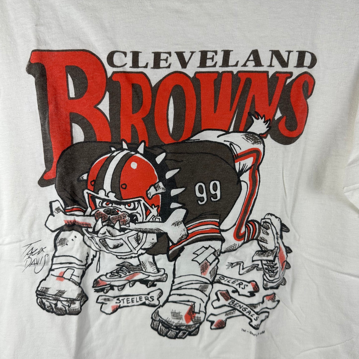 Vintage 1988 Cleveland Browns NFL Mascot Jack Davis Graphic Single Stitch T-shirt