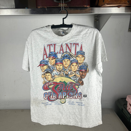 Vintage 1995 Atlanta Braves MLB Series Champions Caricature Single Stitch T-shirt