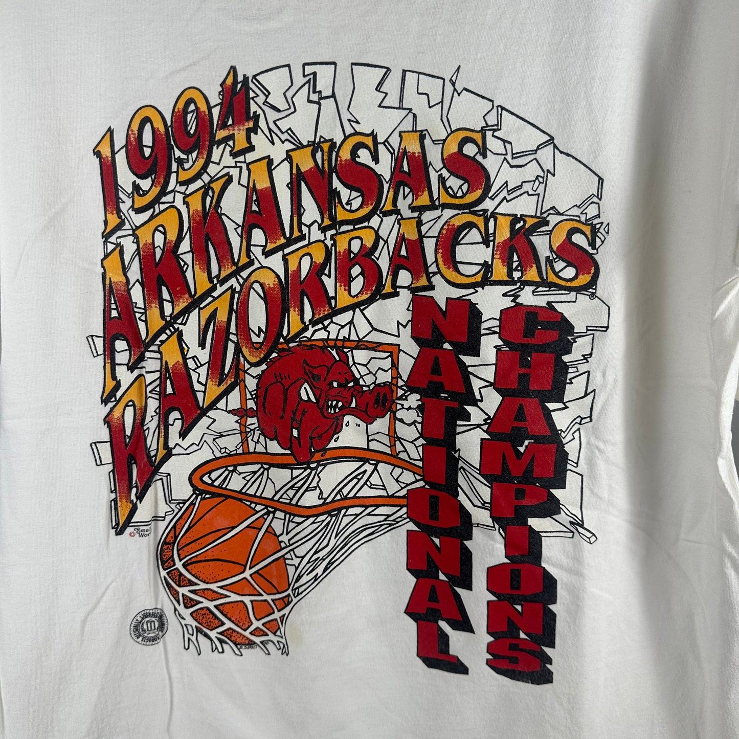 Vintage 1994 Arkansas Razorbacks Basketball NCAA Champions Single Stitch T-shirt