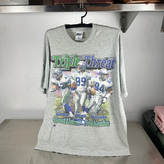 Vintage 90s Seattle Seahawks Triple Threat NFL Single Stitch T-shirt