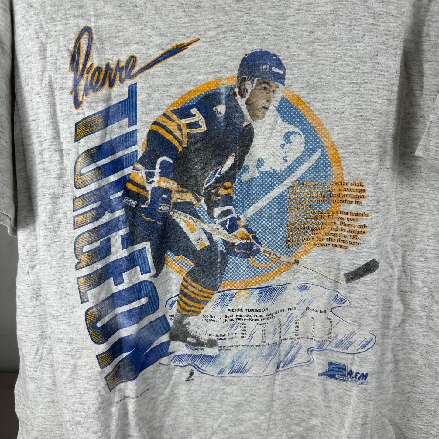 Vintage 1990 Pierre Turgeon Buffalo Sabres NHL Salem Sportswear T-shirt