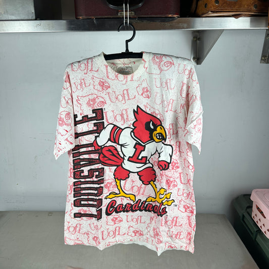 Vintage 90s Louisville Cardinals NCAA All Over Print AOP Single Stitch T-shirt