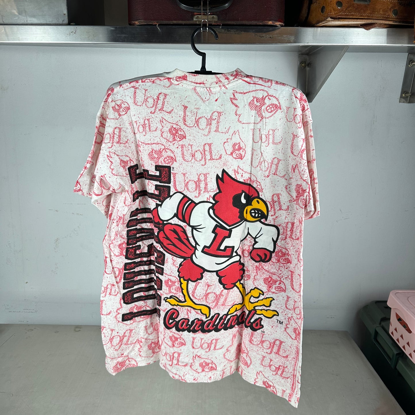 Vintage 90s Louisville Cardinals NCAA All Over Print AOP Single Stitch T-shirt