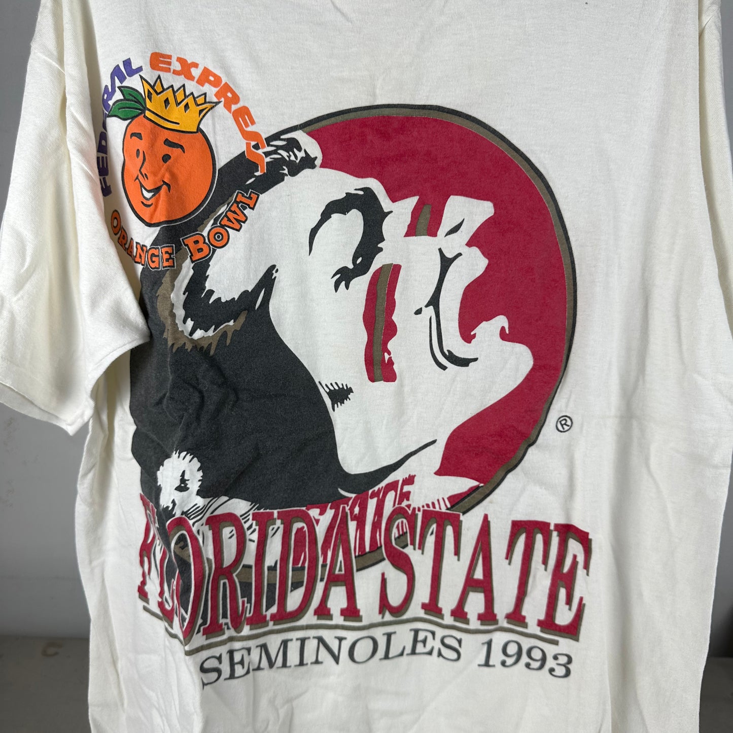 Vintage 1993 FSU Seminoles Football NCAA Orange Bowl Graphic T-shirt